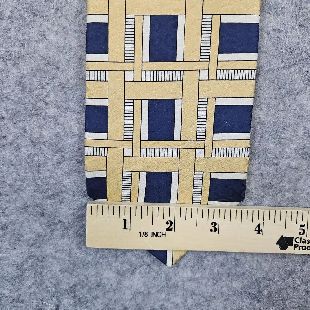 Robert Talbott Studio Tom Wade Silk Neck Tie Blue & Gold Geometric 57x3.5 Inches